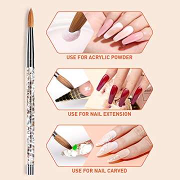 Nail Art Brush, Kolinsky Acrylic Nail Brush, Modelones Nail Art Brushes for Acrylic Application (Size 16)