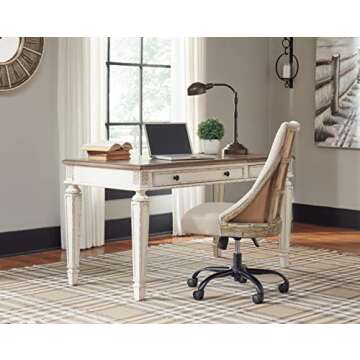 Signature Design by Ashley Realyn French Country 60" Home Office Lift Top Desk with USB Charging, Ch...
