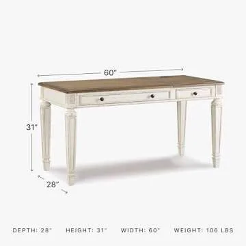 Signature Design by Ashley Realyn French Country 60" Home Office Lift Top Desk with USB Charging, Chipped White