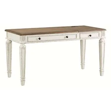 Signature Design by Ashley Realyn French Country 60" Home Office Lift Top Desk with USB Charging, Chipped White