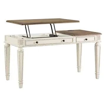 Signature Design by Ashley Realyn French Country 60" Home Office Lift Top Desk with USB Charging, Chipped White