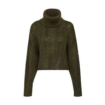 Sollinarry Women's Turtleneck Drop Long Sleeve Loose Hollow Out Knit Pullover Sweater Green 4/6