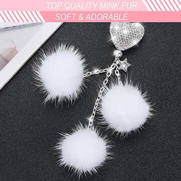 Bling Car Mirror Hanging Accessories for Women, Cute Lucky Car Interior Rear View Mirror Decor Hanging Crystal Rhinestone Diamond Ball Accessories Charms for Women Girl (White2)