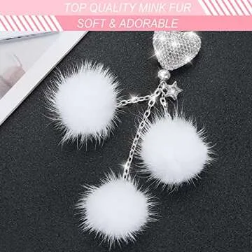 Bling Car Mirror Hanging Accessories for Women, Cute Lucky Car Interior Rear View Mirror Decor Hanging Crystal Rhinestone Diamond Ball Accessories Charms for Women Girl (White2)