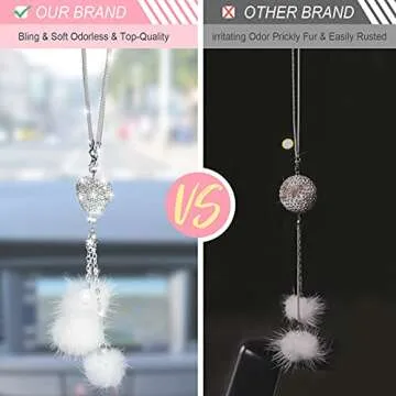 Bling Car Mirror Hanging Accessories for Women, Cute Lucky Car Interior Rear View Mirror Decor Hanging Crystal Rhinestone Diamond Ball Accessories Charms for Women Girl (White2)