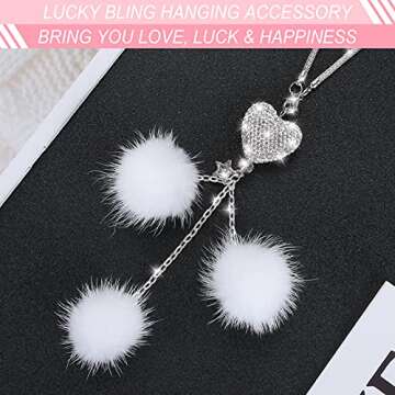 Bling Car Mirror Hanging Accessories for Women, Cute Lucky Car Interior Rear View Mirror Decor Hanging Crystal Rhinestone Diamond Ball Accessories Charms for Women Girl (White2)