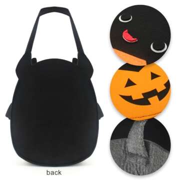 Ohjijinn Halloween Trick or Treat Bags, Cute Bat Pumpkin Candy Bucket Tote Bag, Multipurpose Reusabl...