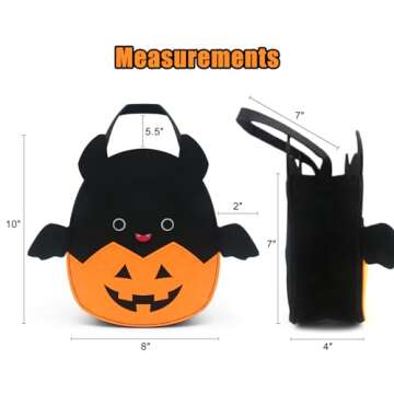 Ohjijinn Halloween Trick or Treat Bags, Cute Bat Pumpkin Candy Bucket Tote Bag, Multipurpose Reusable Felt Bags Basket for Kids Party Favors Gifts Bags