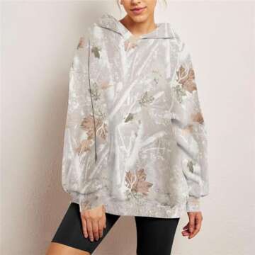 Womens Camo Hoodie Maple Leaf Print Fleece Pullover Oversized Sweatshirts Camo Sweater Fall Clothes ...