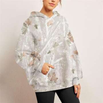 Womens Camo Hoodie Maple Leaf Print Fleece Pullover Oversized Sweatshirts Camo Sweater Fall Clothes Tops with Pocket (A1,Large)