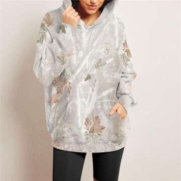 Womens Camo Hoodie Maple Leaf Print Fleece Pullover Oversized Sweatshirts Camo Sweater Fall Clothes Tops with Pocket (A1,Large)