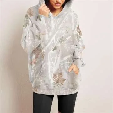 Womens Camo Hoodie Maple Leaf Print Fleece Pullover Oversized Sweatshirts Camo Sweater Fall Clothes Tops with Pocket (A1,Large)