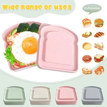 4Pcs Sandwich Containers for Lunch Boxes, Reusable Sandwich Box Container for Kids, Sandwich Holder ...