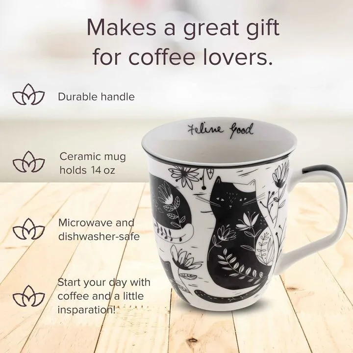Boho Cat Mug 16oz Ceramic - Cute Coffee & Tea Gift