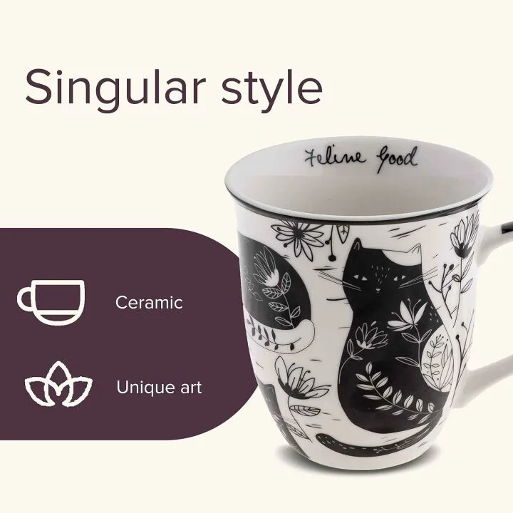 Boho Cat Mug 16oz Ceramic - Cute Coffee & Tea Gift
