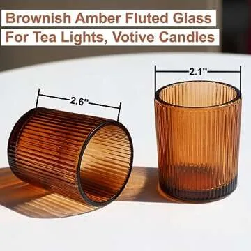 VOHO Amber Candle Holders for Votive Candles/Tea Lights Candles, Ribbed Votive Candle Holders for Table Centerpiece, 12pcs Tealight Candle Holder Decor for Thanksgiving & Christmas