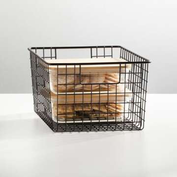 mDesign Metal Wire Food Storage Basket Organizer with Handles for Organizing Kitchen Cabinets, Pantry Shelf, Bathroom, Laundry Room, Closets, Garage - Concerto Collection - 4 Pack - Bronze