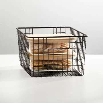 mDesign Metal Wire Food Storage Basket Organizer with Handles for Organizing Kitchen Cabinets, Pantry Shelf, Bathroom, Laundry Room, Closets, Garage - Concerto Collection - 4 Pack - Bronze