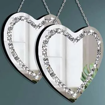 DMDFIRST Heart Shaped Silver Glass Mirror 2 Pack 12x12inch Crystal Crush Diamond Decor Chain Mirror ...