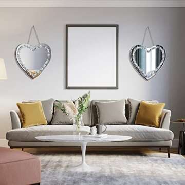 DMDFIRST Heart Shaped Silver Mirrors 2 Pack - Glam Decor