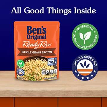 BEN'S ORIGINAL Ready Rice Whole Grain Brown Rice, Easy Dinner Side, 8.8 oz Pouch (Pack of 6)
