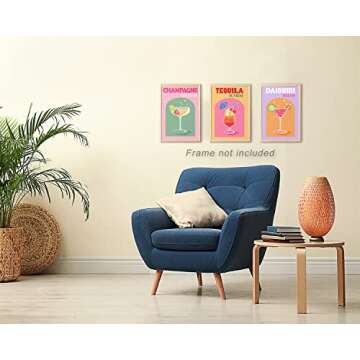 XINTANG Retro Cocktail Poster Canvas Wall Art Funny Alcoho Wine Glass Print Paintings Cute Preppy Posters Aesthetic Room Wall Decor Pictures for Bar Party Dorm Kitchen Set of 6 8x10in Unframed