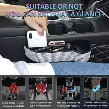 eing Car Seat Side Drop Organizer,Side Slit Car Seat Gap Filler,Car Seat Console Storage Organizer,Bling Seat Pockets with Cup Holder and 2 Charging Port,2PC/1Pair (Clear/Pure White Diamonds)