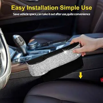 eing Car Seat Side Drop Organizer,Side Slit Car Seat Gap Filler,Car Seat Console Storage Organizer,Bling Seat Pockets with Cup Holder and 2 Charging Port,2PC/1Pair (Clear/Pure White Diamonds)