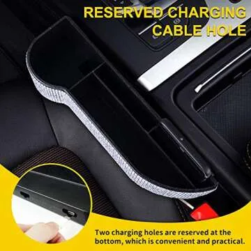 eing Car Seat Side Drop Organizer,Side Slit Car Seat Gap Filler,Car Seat Console Storage Organizer,Bling Seat Pockets with Cup Holder and 2 Charging Port,2PC/1Pair (Clear/Pure White Diamonds)