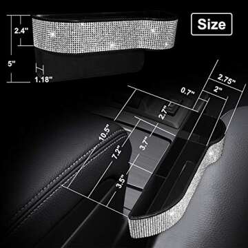 eing Car Seat Side Drop Organizer,Side Slit Car Seat Gap Filler,Car Seat Console Storage Organizer,Bling Seat Pockets with Cup Holder and 2 Charging Port,2PC/1Pair (Clear/Pure White Diamonds)