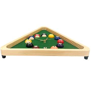 Yuanhe Billiards Pool Ball Clock - 14Inch Triangle Pool Table Cool Wall Clock with Solid Wood Frame,...