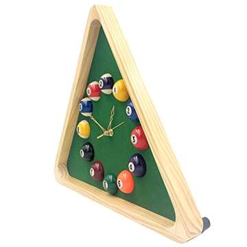 Yuanhe Billiards Pool Ball Clock - 14Inch Triangle Pool Table Cool Wall Clock with Solid Wood Frame,Great for Billiards Room,Pool Room,Game Room,Bar