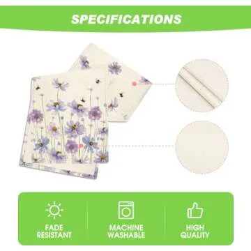 Purple Flowers Daisy Bees Summer Table Runner, Seasonal Holiday Kitchen Dining Table Decoration for Home Party Indoor 13x72 Inch