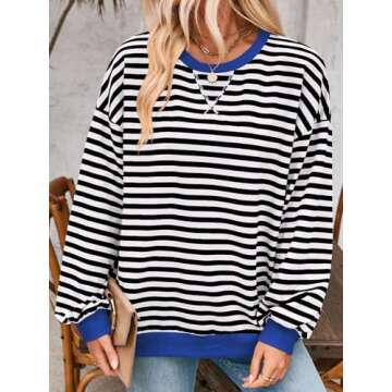 Women Striped Oversized Sweatshirt Long Sleeve Crewneck Casual Hoodies Shirts 2024 Fall Pullover Top...