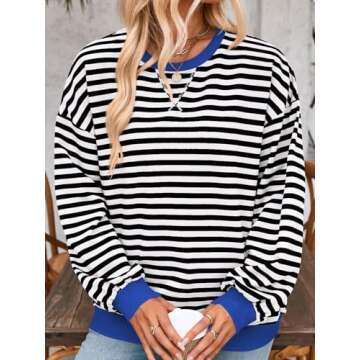 Women Striped Oversized Sweatshirt Long Sleeve Crewneck Casual Hoodies Shirts 2024 Fall Pullover Top Y2K Clothes Black Small
