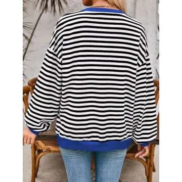 Women Striped Oversized Sweatshirt Long Sleeve Crewneck Casual Hoodies Shirts 2024 Fall Pullover Top Y2K Clothes Black Small