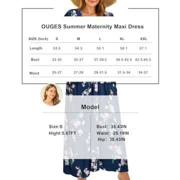 OUGES Casual Maternity Maxi Dress Wrap V Neck Baby Shower Pregnancy Dresses for Photoshoot(Floral-7, XX-Large)