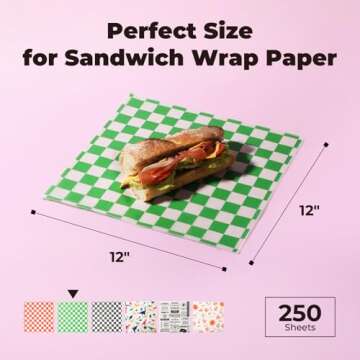 Fit Meal Prep Deli Paper Sheets - 250 Pack of 12x12" Grease-Proof Wax Paper for All Foods and Occasi...