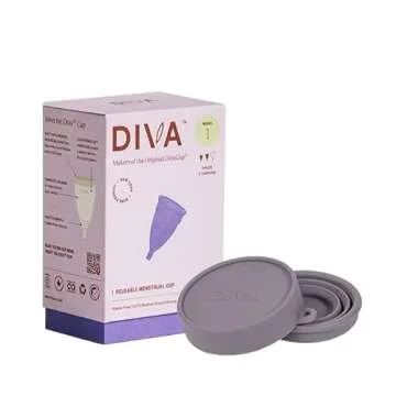DIVA Cup & Shaker - Medical Grade Silicone Cup for Period Care - Reusable Menstrual Cup with Shaker for On-The-Go Cleansing - Wear Up to 12 Hours - Model 1 (for Medium to Heavy Flow)