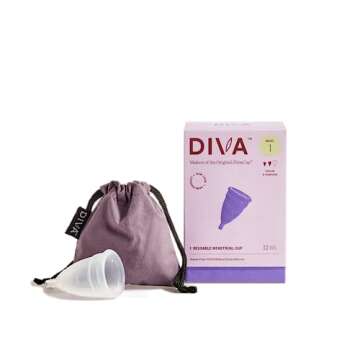 DIVA Cup & Shaker - Medical Grade Silicone Cup for Period Care - Reusable Menstrual Cup with Shaker for On-The-Go Cleansing - Wear Up to 12 Hours - Model 1 (for Medium to Heavy Flow)