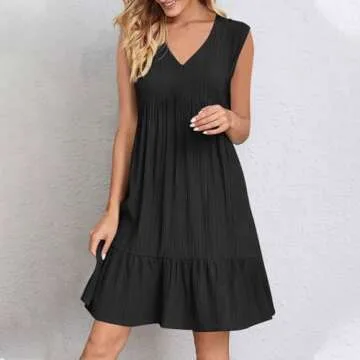 AEPTDEO Womens Summer Dress Sleeveless V Neck Mini Dresses Fashion Casual Flowy Boho Ruffle A Line S...