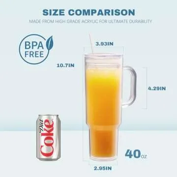 MEWAY 40 oz Tumbler with Handle and Straw Lid，Double Wall Vacuum Reusable plastic Water Bottle Travel Mug Cup，Classic Acrylic Tumblers Cupholder Friendly (4 Pack)