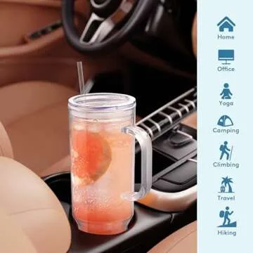 MEWAY 40 oz Tumbler with Handle and Straw Lid，Double Wall Vacuum Reusable plastic Water Bottle Travel Mug Cup，Classic Acrylic Tumblers Cupholder Friendly (4 Pack)