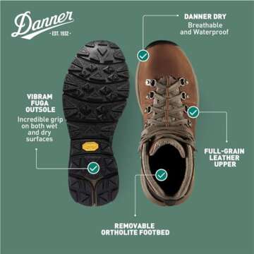 Danner Mountain 600 Hiking Boots for Women - Waterproof, Durable Suede Upper, Breathable Lining, Triple-Density Footbed & Vibram Traction Outsole, Rich Brown - 7.5 M