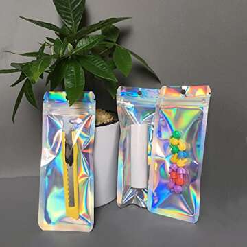 Resealable Holographic Bags 100 Pack for Gift Packaging