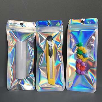 Resealable Holographic Bags 100 Pack for Gift Packaging