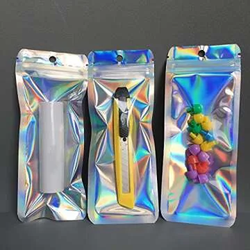 Resealable Holographic Bags 100 Pack for Gift Packaging