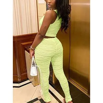 Green Mesh Sheer 2 Piece Outfits for Women Sexy Summer Sleeveless Going Out Tops Bodycon Pants Suit Set Y2k Streetwear