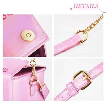 Fashion Crossbody Shoulder Bag, i5 Chinese Takeout Box Purse with Comfortable Chain Strap (holo-pink)