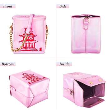 Fashion Crossbody Shoulder Bag, i5 Chinese Takeout Box Purse with Comfortable Chain Strap (holo-pink)